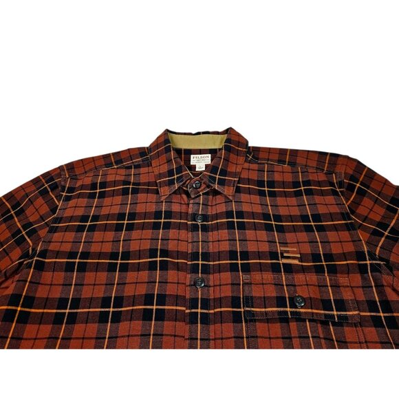 C.C. Filson Brown Plaid Button Up Shirt Long Sleeve Men's Large Cotton - Picture 2 of 9
